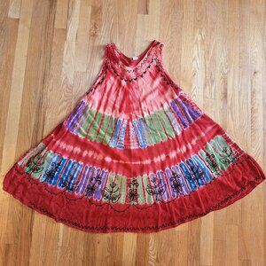 Handmade Tie Dye Dress Embroidered Boho Hippie Cover-Up free size